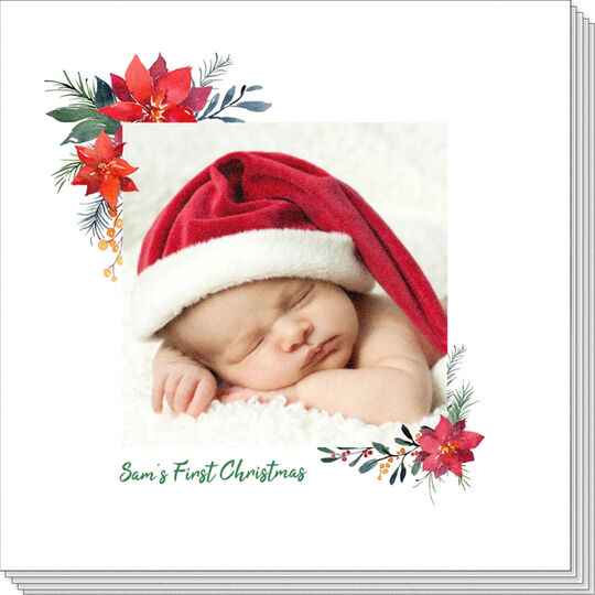 Poinsettia Frame with Text Photo Napkins